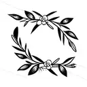 curved olive branch flowers tattoo design idea