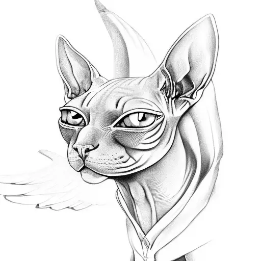 sphynx cat with demonic wings tattoo design idea