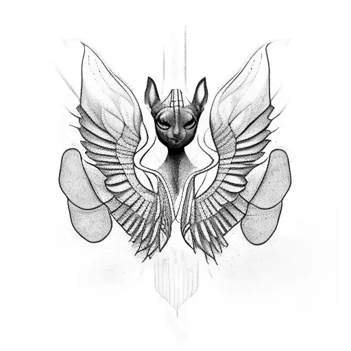 sphynx cat with demonic wings tattoo design idea
