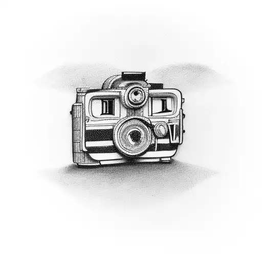 A film camera surrounded by paintbrushes tattoo design idea