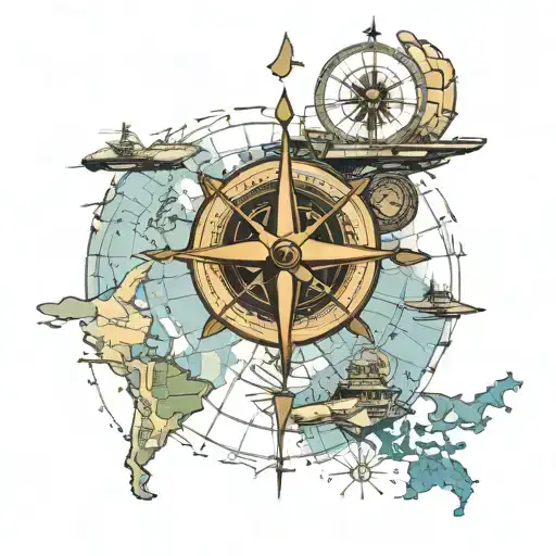 naval orion p3 airplane flying over a world naval compass senior chief anchor map of japan tattoo design idea