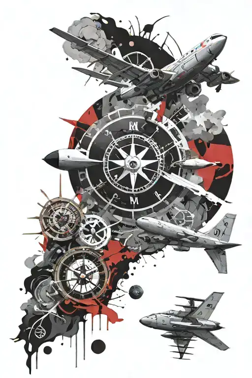 naval orion p3 airplane flying over  Japan naval compass senior chief anchor tattoo design idea
