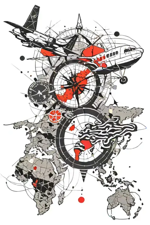 naval orion p3 airplane flying over a world naval compass senior chief anchor map of japan tattoo design idea