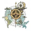 naval orion p3 airplane flying over a world naval compass senior chief anchor map of japan tattoo design idea