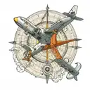 naval orion p3 airplane flying over a world naval compass senior chief anchor map of japan tattoo design idea