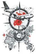naval orion p3 airplane flying over a world naval compass senior chief anchor map of japan tattoo design idea