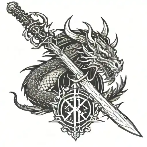 Berserk logo intertwined with Dragon Slayer Sword  tattoo design idea