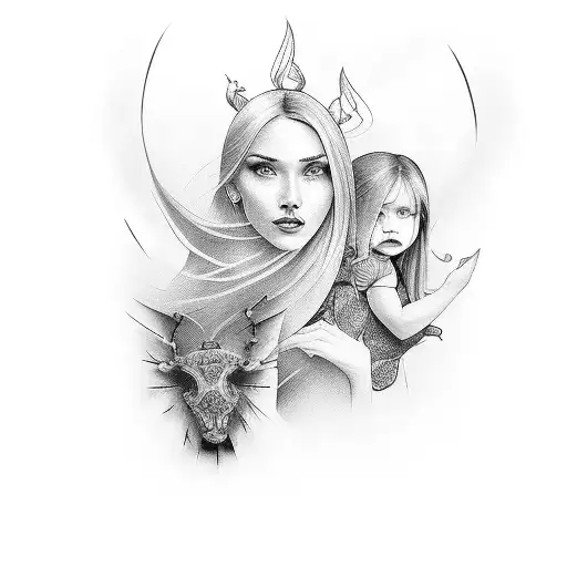 dad and 2 daughters tattoo design idea