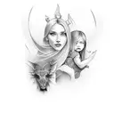 dad and 2 daughters tattoo design idea