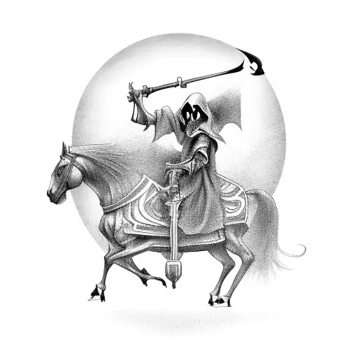 reaper wearing a robe with a scythe on a horse tattoo design idea