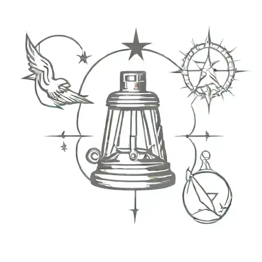 North Star, Lock, Liberty Bell reading tattoo design idea