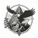 A majestic eagle soaring over a mountain range with a Slovakia cross in the background tattoo design idea