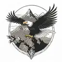 A majestic eagle soaring over a mountain range with a Slovakia cross in the background tattoo design idea