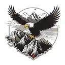 A majestic eagle soaring over a mountain range with a Slovakia cross in the background tattoo design idea