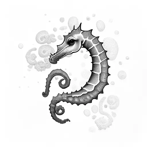 seahorse with flowers tattoo design idea