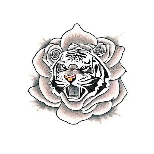 Tiger whit rose tattoo design idea