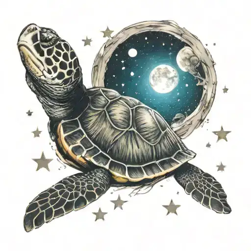 sea turtle space stars moon tattoo design idea