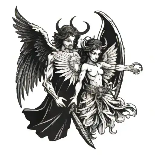Angel and demon tattoo design idea