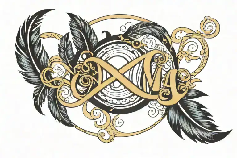 Letters M & A feather infinity symbol tattoo design idea