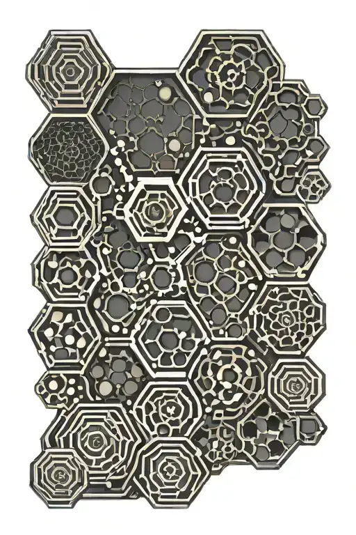 honeycomb pattern with molecular structures tattoo design idea