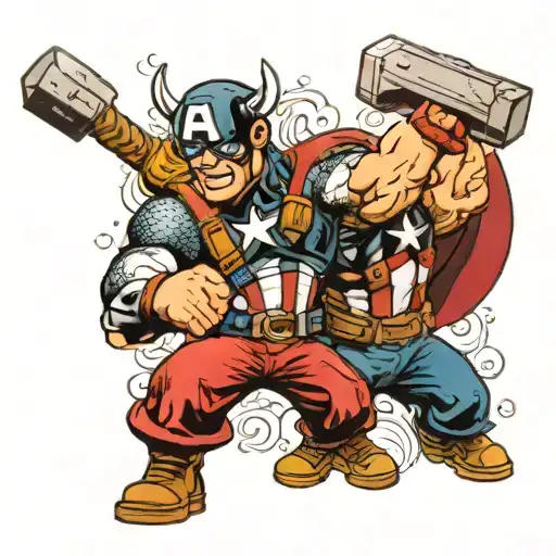 captain america and thor hammer tattoo design idea