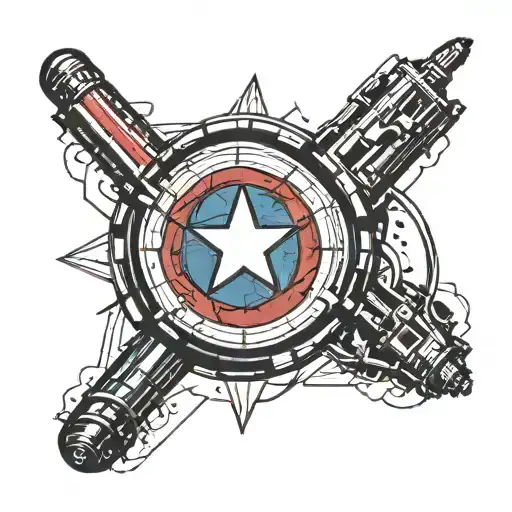 lightsaber and captain america shield logo intertwined tattoo design idea