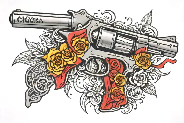 choppa pistol with word 'survivor'  tattoo design idea