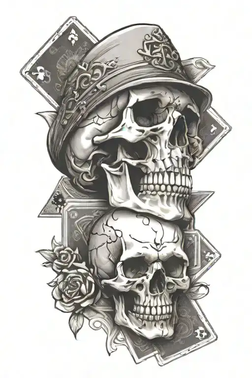 playing cards and skull  tattoo design idea
