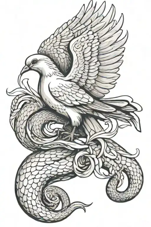 dove, serpent she is holding tattoo design idea