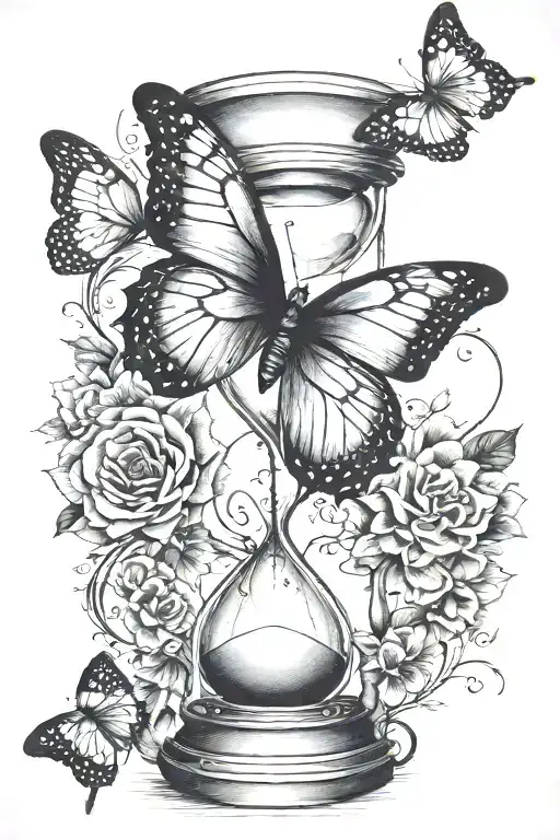 hourglass, butterfly  tattoo design idea