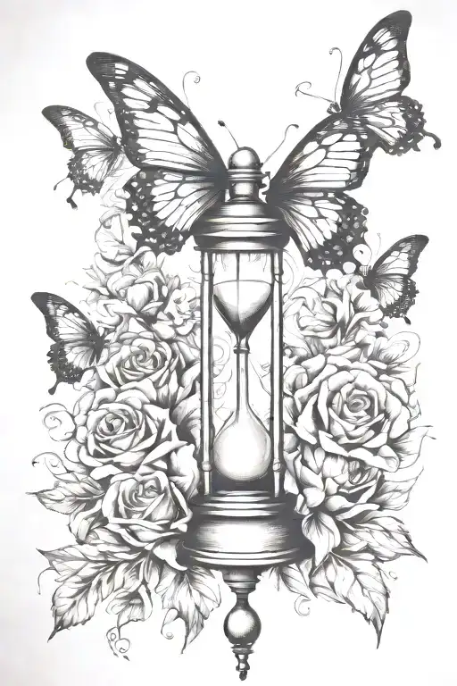 hourglass, butterfly  tattoo design idea