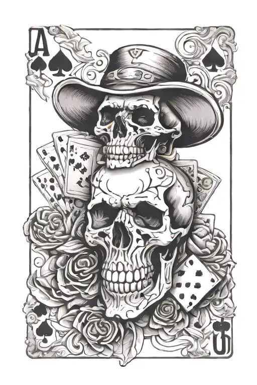 poker cards  and skull tattoo design idea