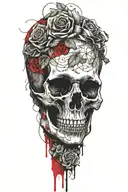 skull, roses, vines tattoo design idea