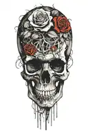 skull, roses, vines tattoo design idea