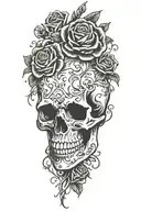 screaming  skull, roses, vines tattoo design idea