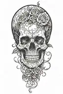 screaming  skull, roses, vines tattoo design idea