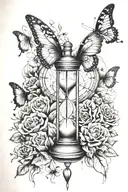 hourglass, butterflies, flowers, dreamcatcher tattoo design idea