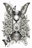 hourglass, butterflies, flowers, dreamcatcher tattoo design idea