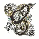 word 'Synchronicity',  hand-written, the letter 'S' as a reversed treble clef, design in a calligraphy style, fine line tattoo design idea