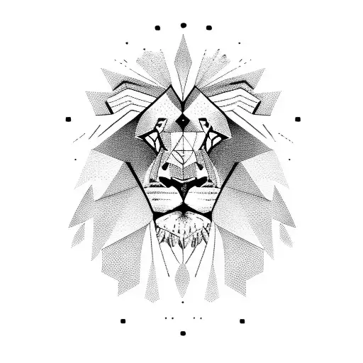 Lion face with geometric backdrop tattoo design idea