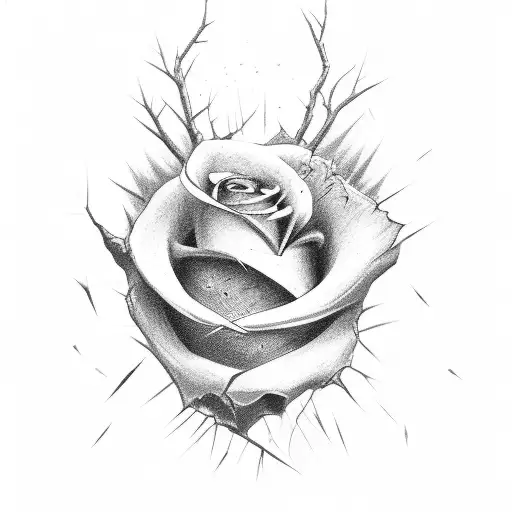 A heart broken in two pieces in half. From the breakage a rose with thorns is born.  tattoo design idea