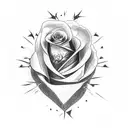 A heart broken in two pieces in half. From the breakage a rose with thorns is born.  tattoo design idea