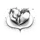 A heart broken in two pieces in half. From the breakage a rose with thorns is born.  tattoo design idea