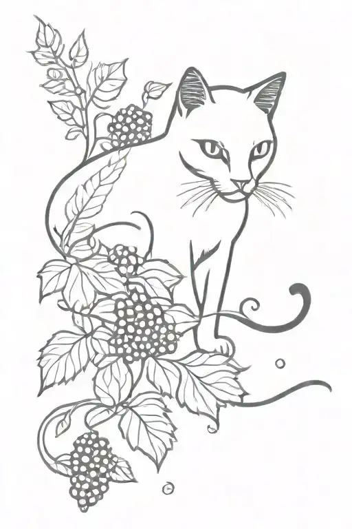 black cat and blackberry vine tattoo design idea