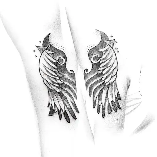 two angel wings on arm with stars tattoo design idea