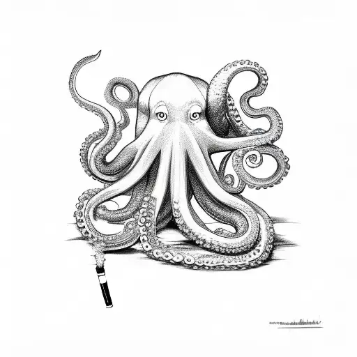 Octopus Smoking a cigarette with a Dragon tattoo design idea