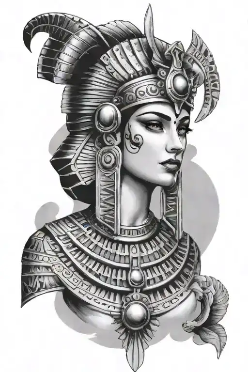 I want an image of the Egyptian goddess Cleopatra but she has her eyes sort of blurred out like she can't see. Have clou tattoo design idea