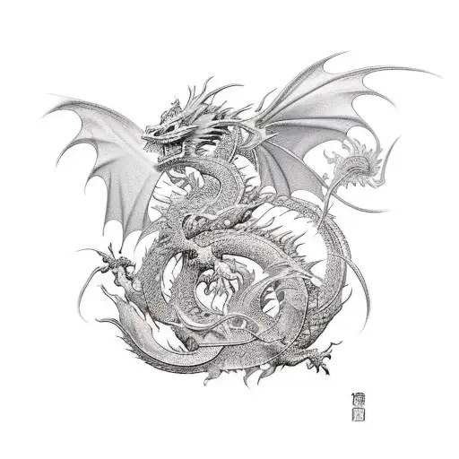 yoshitaka amano artsyle dragon phoenix tattoo design idea