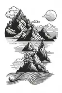 mountains and ocean scene tattoo design idea
