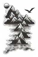 mountains and ocean scene tattoo design idea